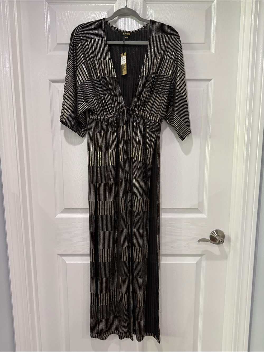Dolcessa Black Swimsuit Cover-Up with Gold Metallic Stripes